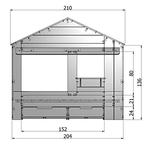 lounge-zone Hüttenbett Kinderbett Hausbett Haus Bett Abenteuerbett Spielbett HUISIE Massivholz Holz weiß Kiefer gebürstet 90x200cm INKL 2 SCHUBLADEN 13739 - 3