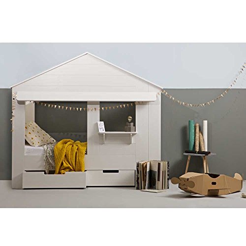 lounge-zone Hüttenbett Kinderbett Hausbett Haus Bett Abenteuerbett Spielbett HUISIE Massivholz Holz weiß Kiefer gebürstet 90x200cm INKL 2 SCHUBLADEN 13739 - 5