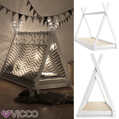 VICCO Kinderbett TIPI Kinderhaus Indianer Zelt Bett Kinder Holz Haus Schlafen Spielbett Hausbett 90x200 (weiß) - 2