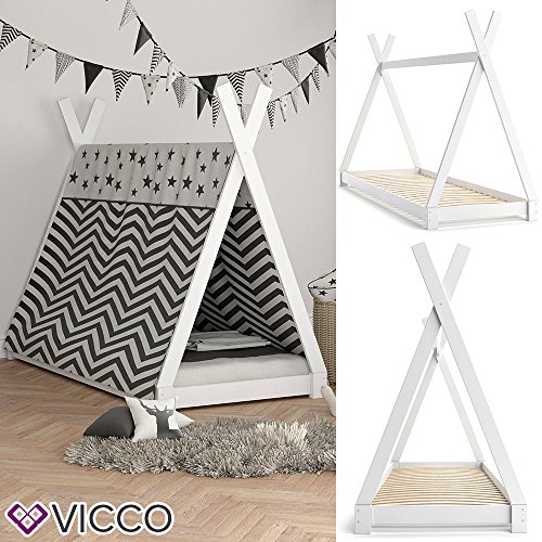 VICCO Kinderbett TIPI Kinderhaus Indianer Zelt Bett Kinder Holz Haus Schlafen Spielbett Hausbett 90x200 (weiß) - 3