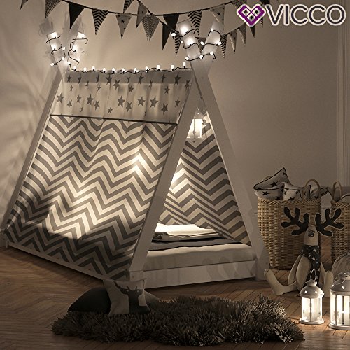 VICCO Kinderbett TIPI Kinderhaus Indianer Zelt Bett Kinder Holz Haus Schlafen Spielbett Hausbett 90x200 (weiß) - 6