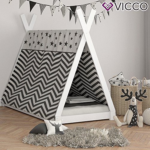 VICCO Kinderbett TIPI Kinderhaus Indianer Zelt Bett Kinder Holz Haus Schlafen Spielbett Hausbett 90x200 (weiß) - 7