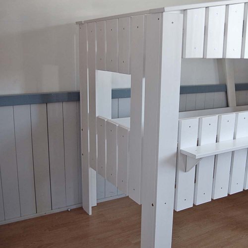 Dannenfelser lounge-zone Höhlenbett Baumhausbett Kinderbett Bett Baumhaus Spielhöhle WEISS (nicht Beige) Hüttenbett Spielbett Hochbett STRANDHAUS Massivholz Vollholz Holz Kinderzimmer 90x200cm 11049 - 2