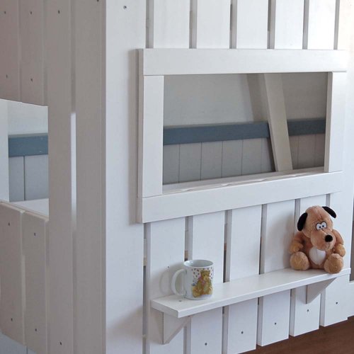 Dannenfelser lounge-zone Höhlenbett Baumhausbett Kinderbett Bett Baumhaus Spielhöhle WEISS (nicht Beige) Hüttenbett Spielbett Hochbett STRANDHAUS Massivholz Vollholz Holz Kinderzimmer 90x200cm 11049 - 4