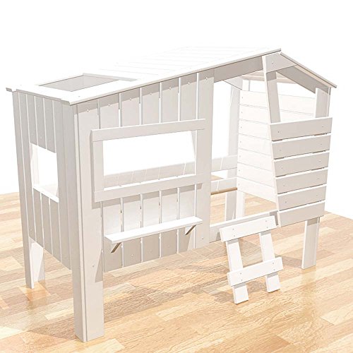 Dannenfelser lounge-zone Höhlenbett Baumhausbett Kinderbett Bett Baumhaus Spielhöhle WEISS (nicht Beige) Hüttenbett Spielbett Hochbett STRANDHAUS Massivholz Vollholz Holz Kinderzimmer 90x200cm 11049 - 8
