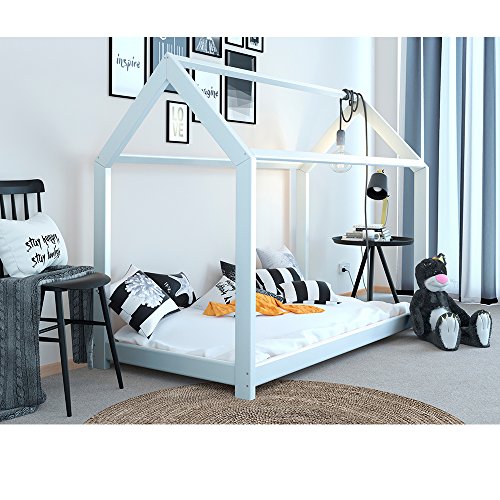 Vicco Kinderbett Inklusive Matratze Kaltschaummatratze Kinderhaus Kinder Bett Holz Haus Schlafen Spielbett Hausbett mit Matratze 90x200cm - lackiertes Massivholz (Weiß, 90 x 200 cm) - 3