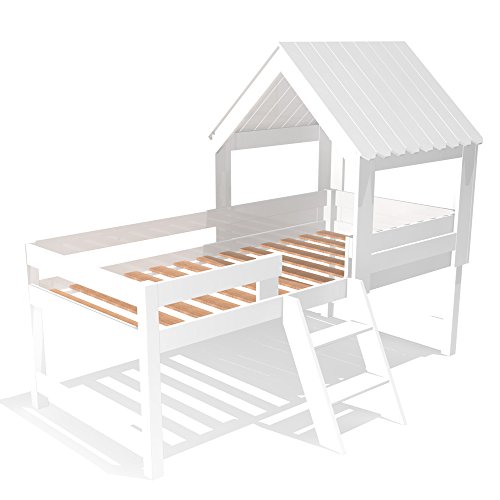 lounge-zone Spielbett Abenteuerbett Höhlenbett Baumhausbett Kinderbett Spielhöhle Bett Hochbett Hüttenbett Hausbett BAUMHAUS Massivholz Vollholz Holz weiß inkl. Lattenrost 90x200cm 9619 - 5