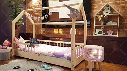 Oliveo HAUSBETT KINDERHAUS Lisa Bett für Kinder,Kinderbett Spielbett mit SICHERHEITBARRIEREN (120 x 60 cm, Naturholz) - 4