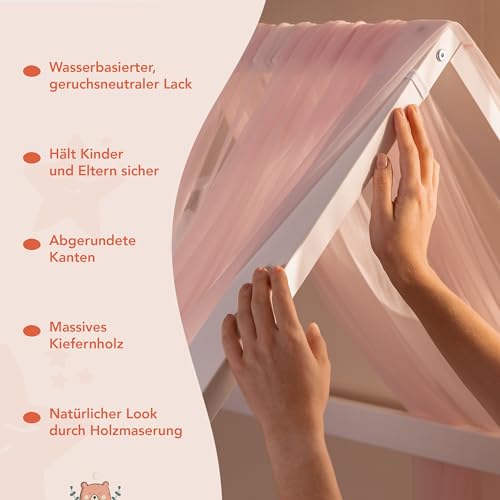 Alcube | Kinderbett Hausbett Spielbett Heim | 80 x 160 cm | Himmel und Vorhang möglich | Holz lackiert | mit Absturzsicherung Rausfallschutz und Lattenrost | weiß - 3