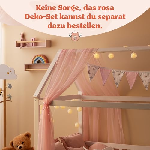 Alcube | Kinderbett Hausbett Spielbett Heim | 80 x 160 cm | Himmel und Vorhang möglich | Holz lackiert | mit Absturzsicherung Rausfallschutz und Lattenrost | weiß - 6