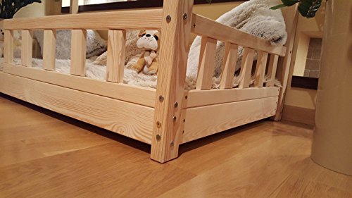Oliveo HAUSBETT KINDERHAUS Bett für Kinder,Kinderbett mit Schublade, mit SICHERHEITBARRIEREN (Natürliches Holz, 120 x 60 cm) - 5