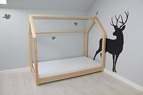 Best For Kids Kinderbett Kinderhaus Jugendbett Natur Haus Holz Bett in 3 Größen mit oder ohne 10 cm Matratze (90x200 cm) - 2