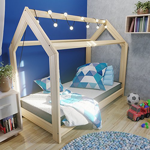 MSS® Kinder Hausbett 160 x 80 cm Kiefer aus Holz Spielbett inkl. Lattenrost - 3