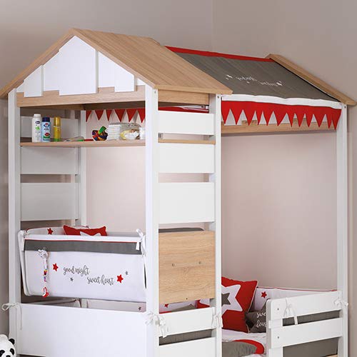 Möbel Komplettset Kinderzimmer Jugendzimmer Hausbett Kinderbett Treehouse Baumhütte Spielbett massiv, Komponenten:Montosori Kombi-Bett - 3