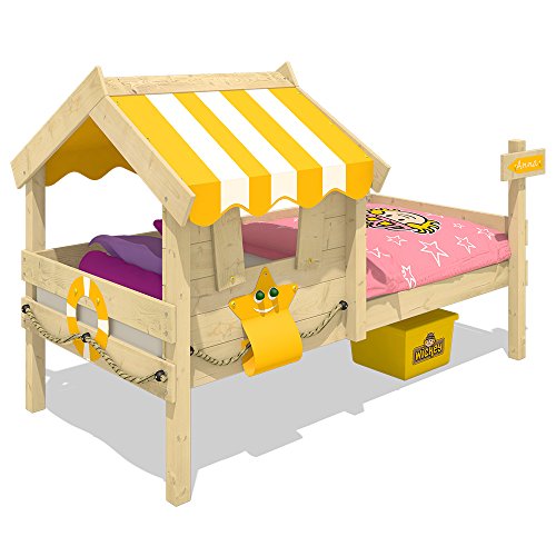 WICKEY Kinderbett CrAzY Sunny Holzbett Einzelbett 90x200 mit Dach und Lattenboden, gelb - 2
