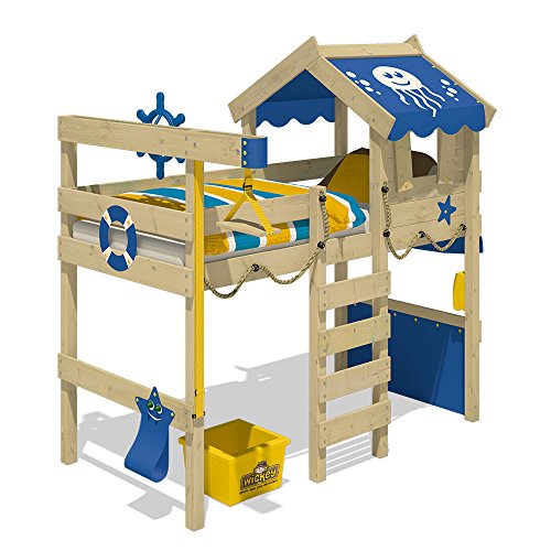 WICKEY Hochbett CrAzY Jelly Kinderbett mit Dach Spielbett 90x200 für Kinder mit Lattenboden und Hebezugsystem, rot - 2