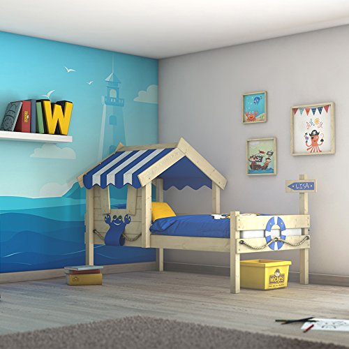 WICKEY Kinderbett CrAzY Sharky Einzelbett 90x200cm Abenteuerbett mit Lattenboden, blau
