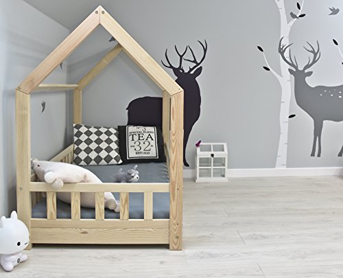 Best For Kids Kinderbett Kinderhaus mit Rausfallschutz Jugendbett Natur Haus Holz Bett mit oder ohne 10 cm Matratze in 3 Größen (90x200 cm mit Matratze) - 4