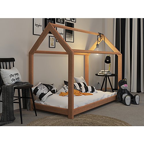 Vicco Kinderbett Jugenbett Kinderhaus Bett Kinder Holz Haus Schlafen Spielbett Hausbett - lackiertes Massivholz - kindgerechte Verarbeitung (Natur, 80 x 160 cm) - 4